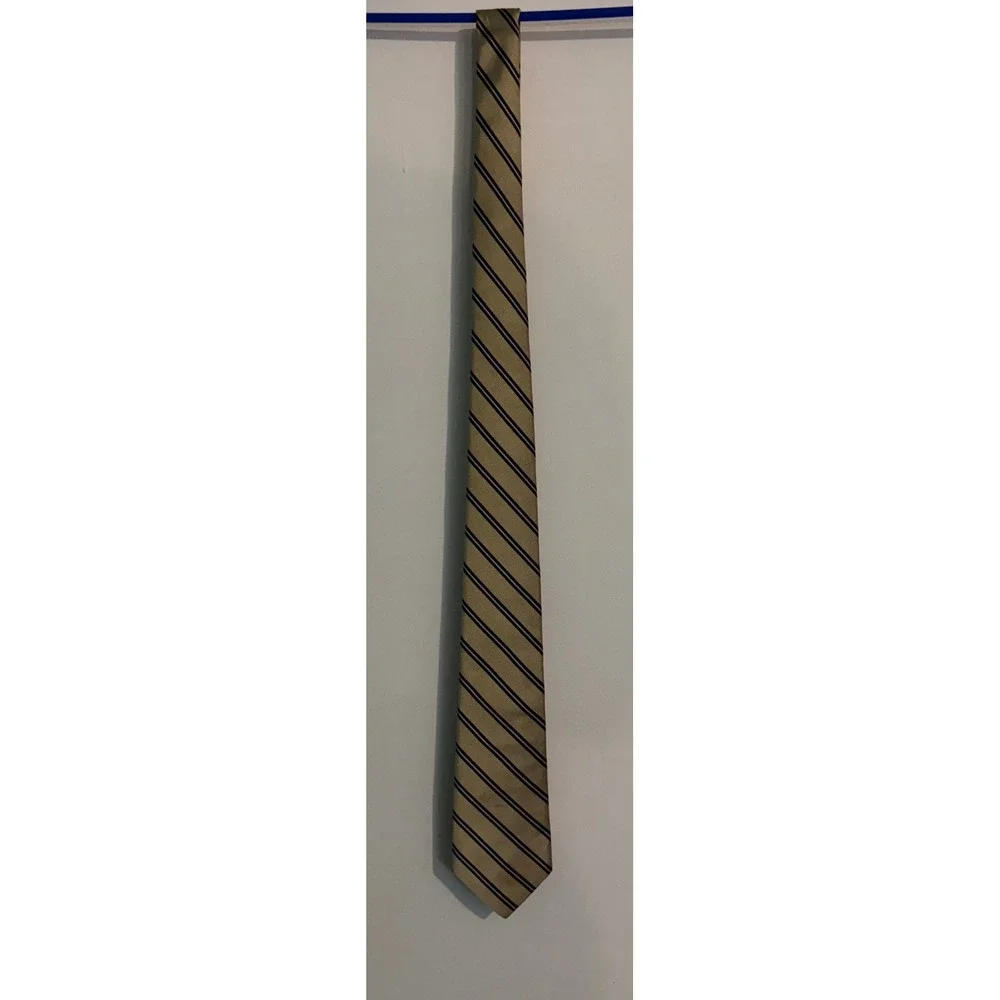 Lands' End Charter Collection Mens Yellow Navy Striped Silk Preppy Made USA Tie